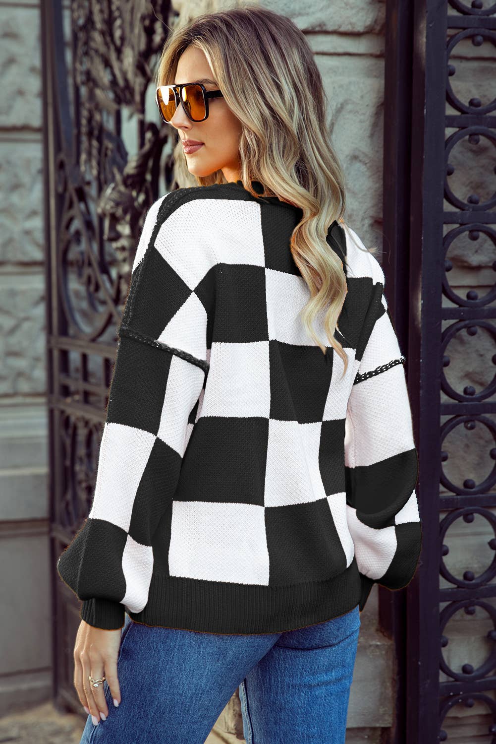 Checkered Oversized Knit Sweater