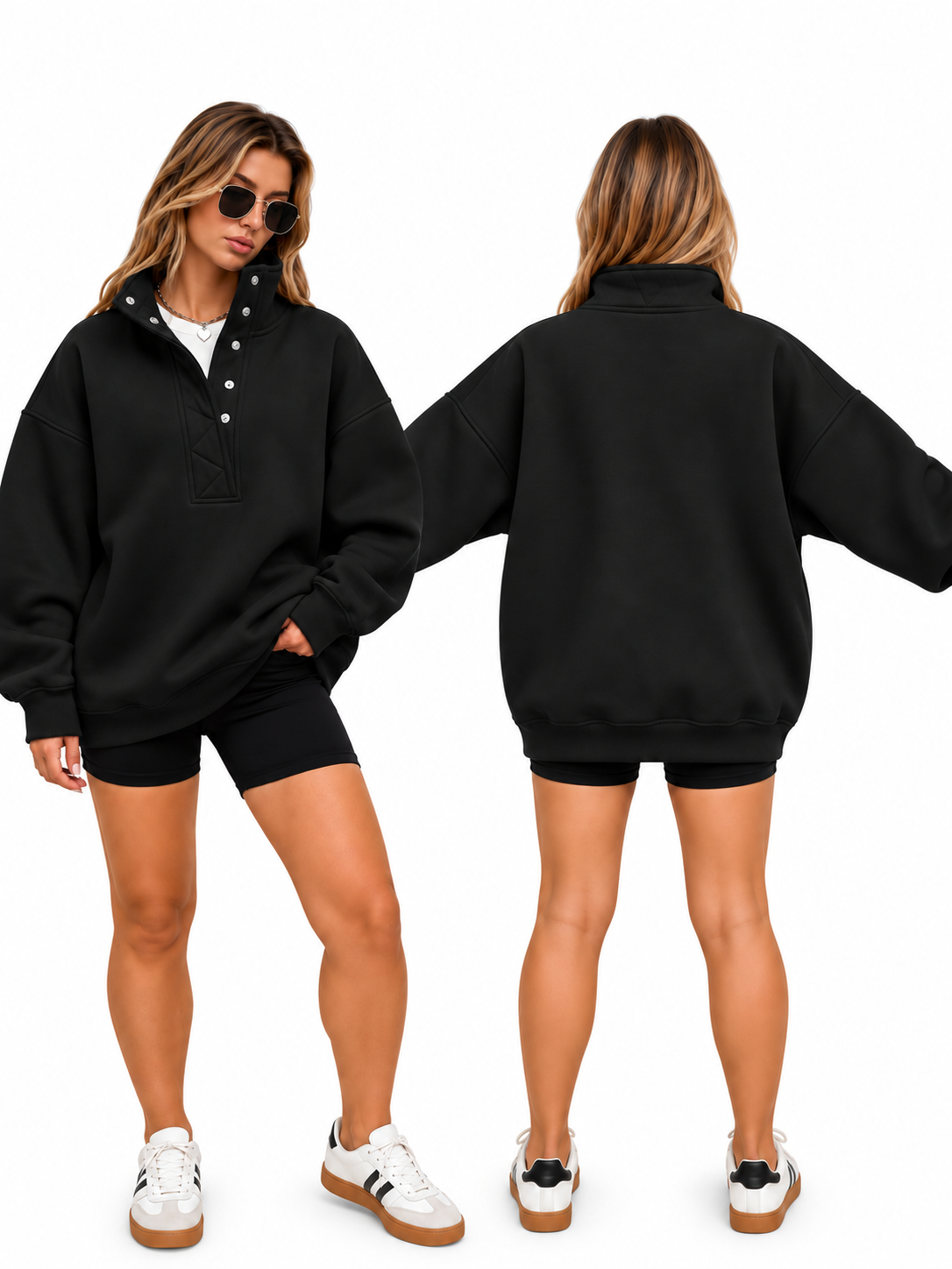 Harrisburg Big Back Oversized Sweatshirts with Snap Button Henley Collar