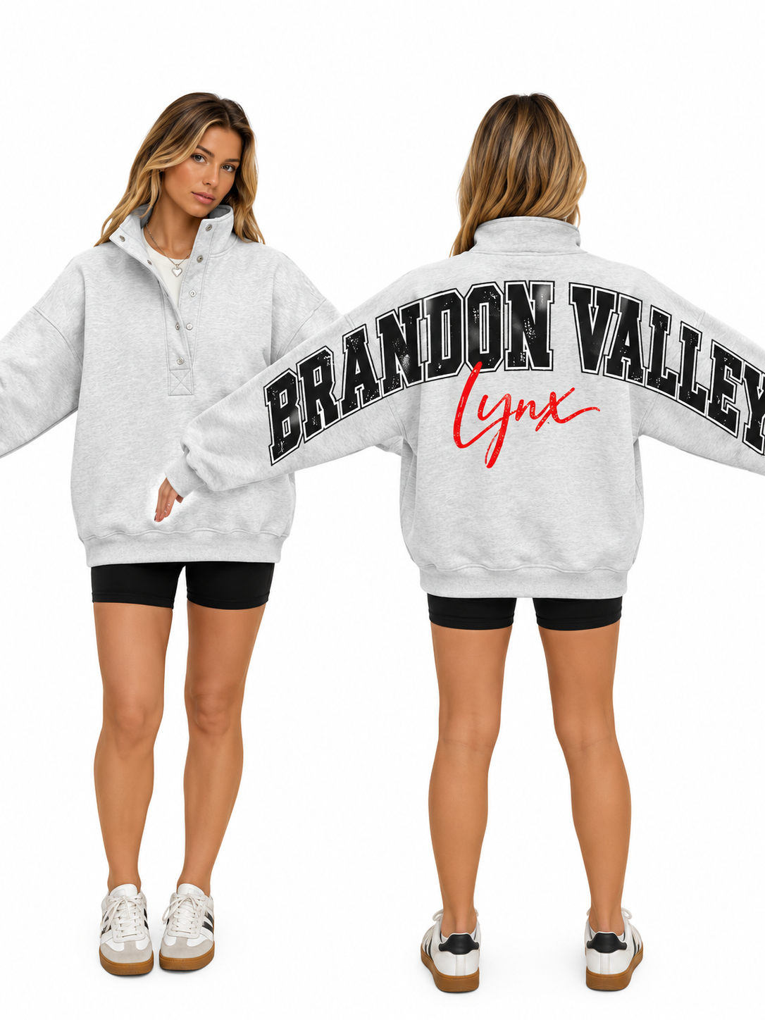 Big Back Oversized Sweatshirts with Snap Button Henley Collar
