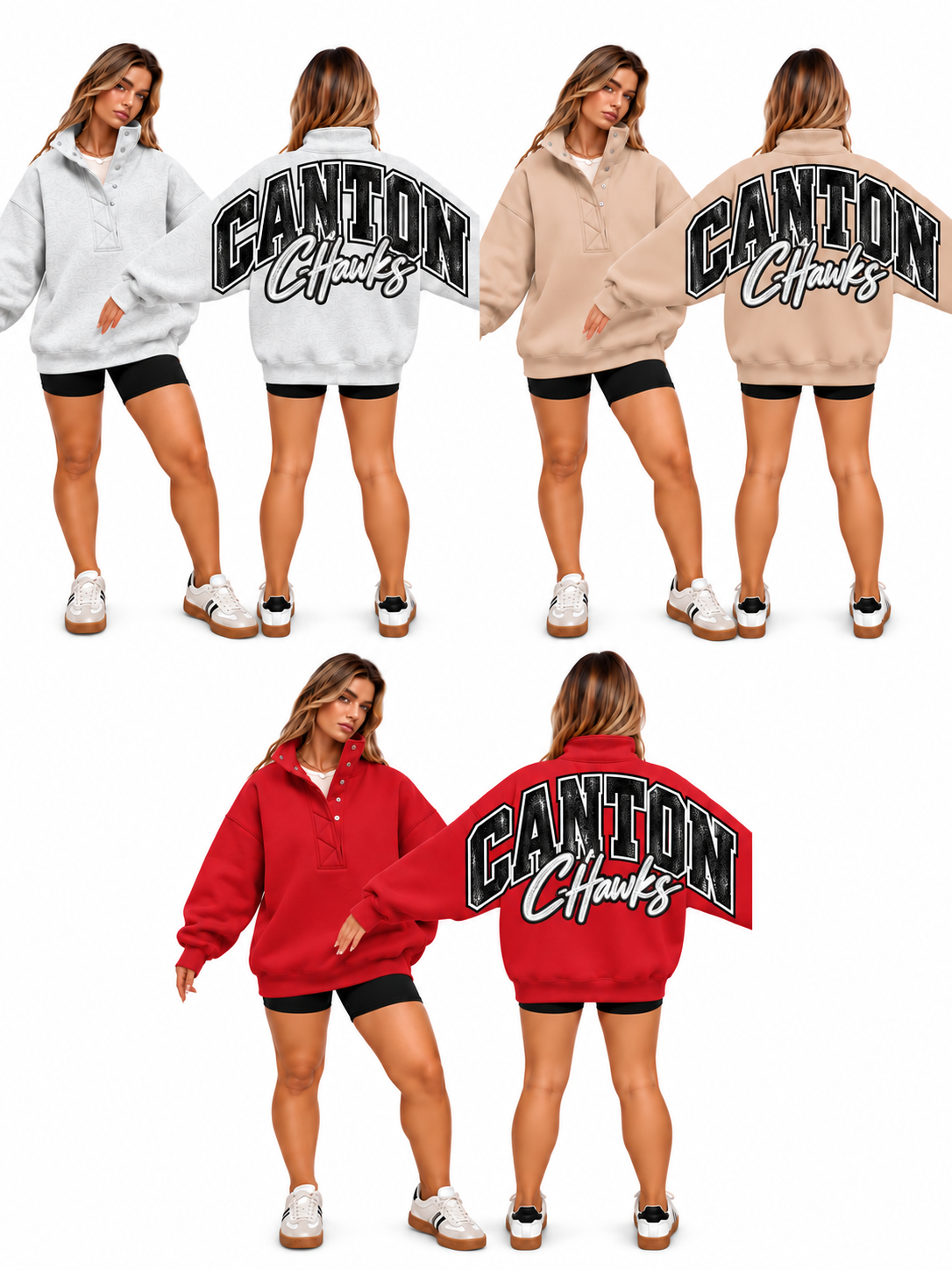 Canton Big Back Oversized Sweatshirts with Snap Button Henley Collar