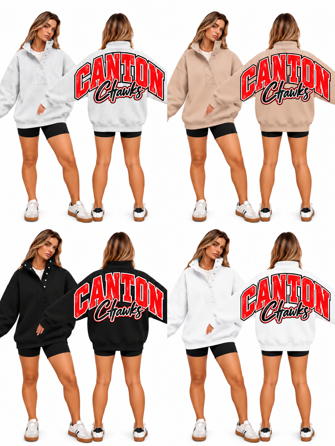 Canton Big Back Oversized Sweatshirts with Snap Button Henley Collar