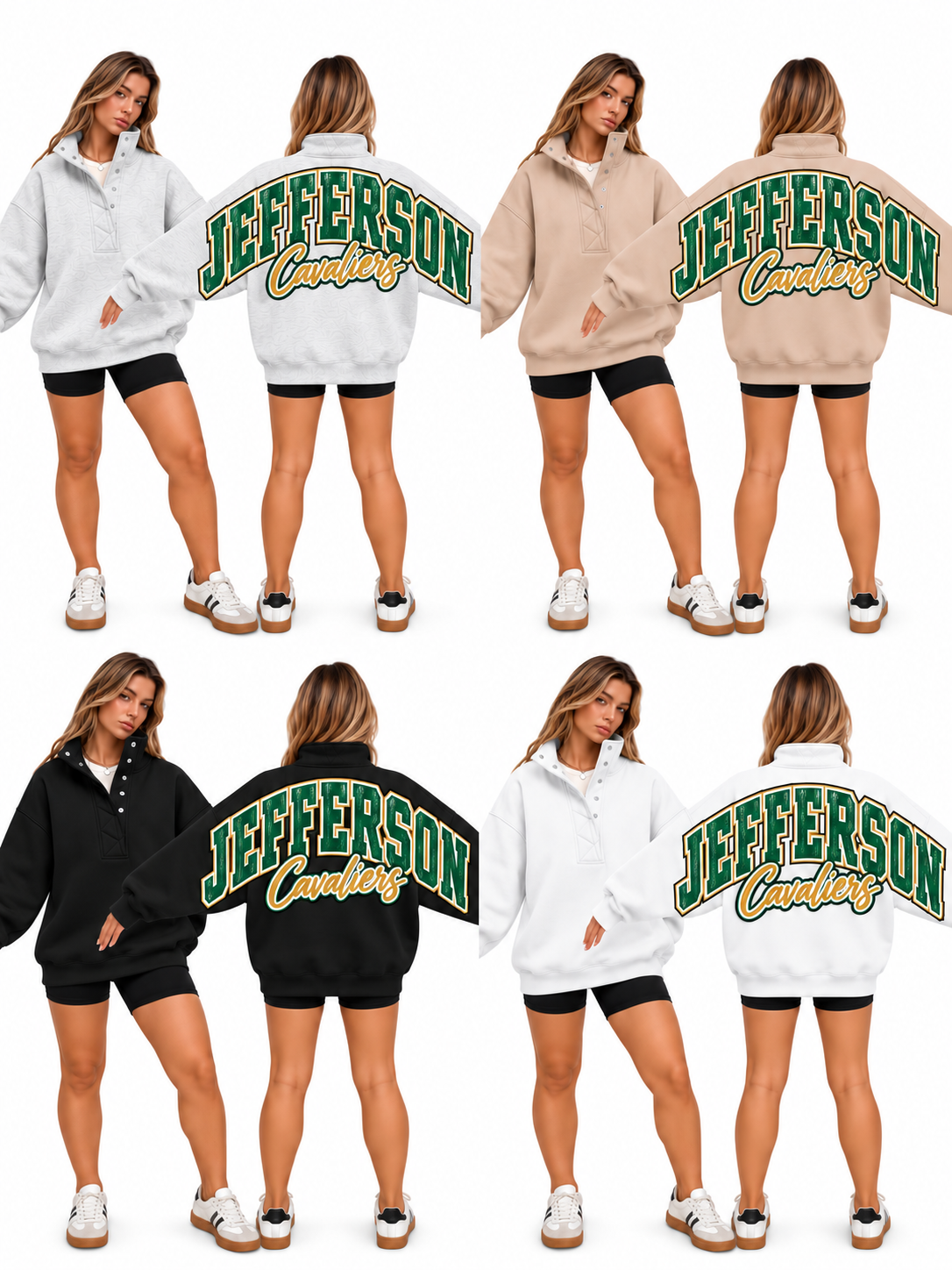 Jefferson Big Back Oversized Sweatshirts with Snap Button Henley Collar