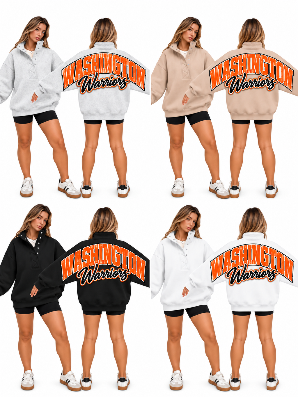 Washington Big Back Oversized Sweatshirts with Snap Button Henley Collar