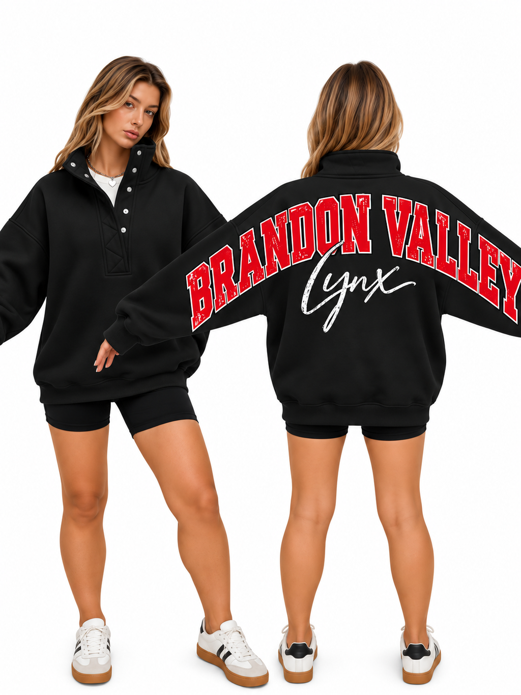 Big Back Oversized Sweatshirts with Snap Button Henley Collar
