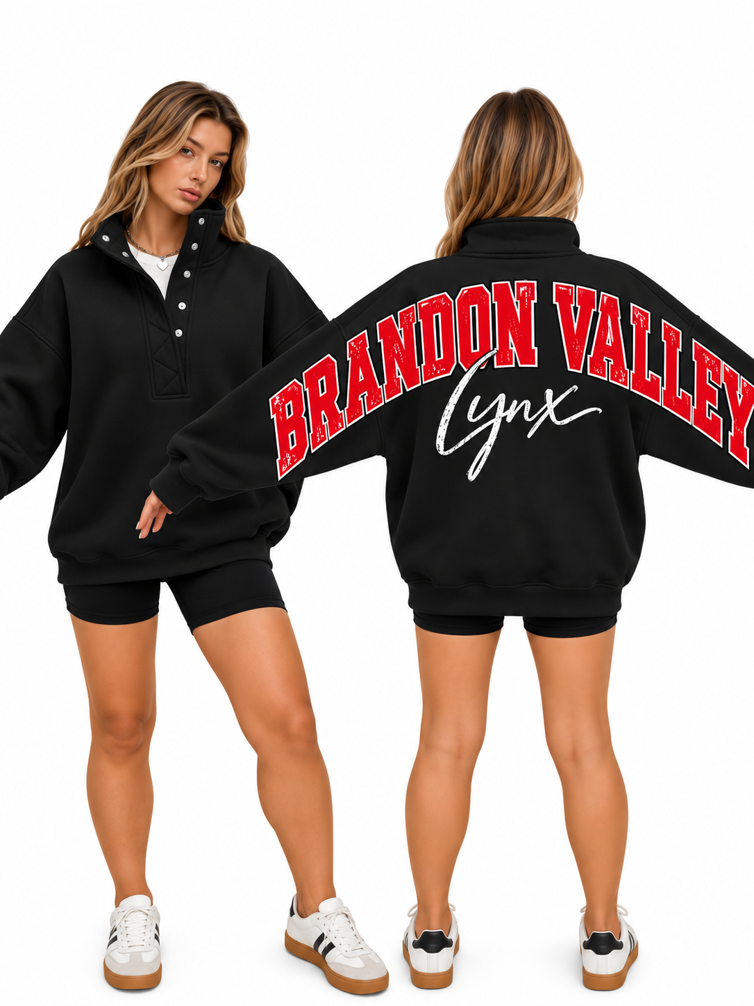 Big Back Oversized Sweatshirts with Snap Button Henley Collar