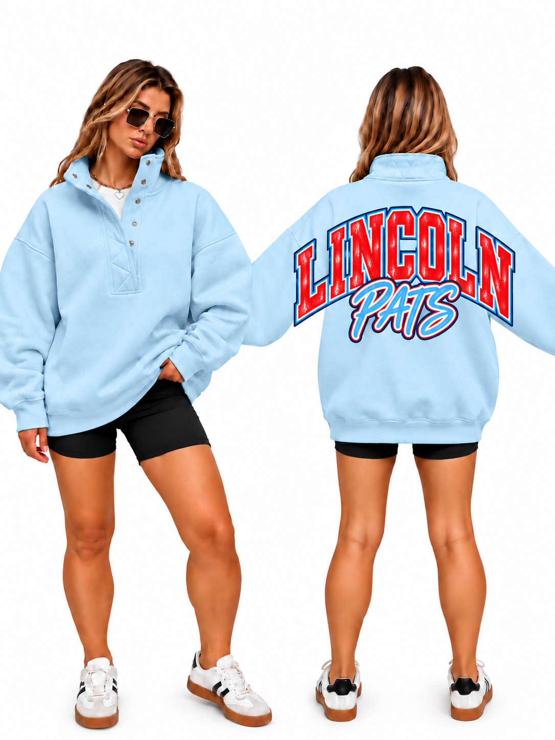 Lincoln Big Back Oversized Sweatshirts with Snap Button Henley Collar