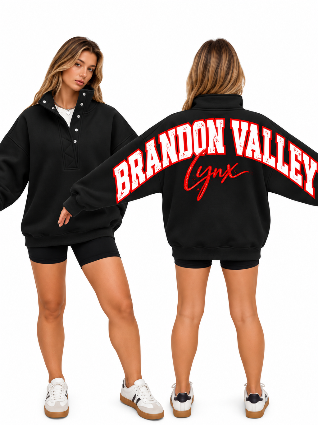 Big Back Oversized Sweatshirts with Snap Button Henley Collar