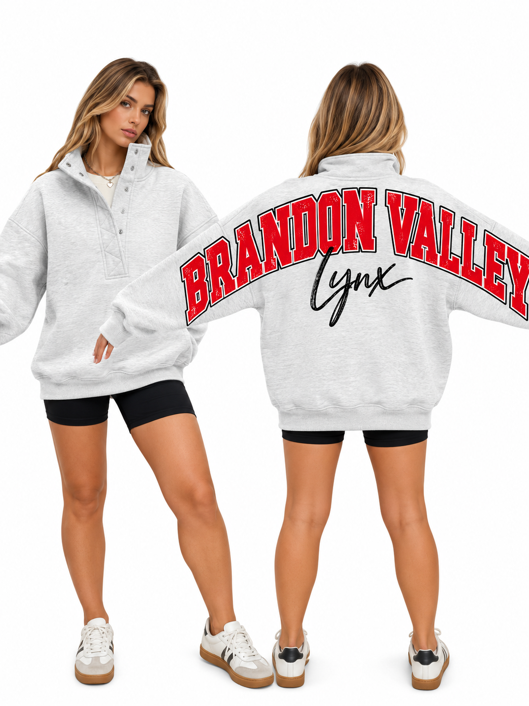 Big Back Oversized Sweatshirts with Snap Button Henley Collar