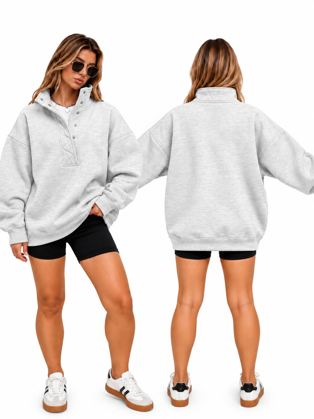 West Lyon Big Back Oversized Sweatshirts with Snap Button Henley Collar