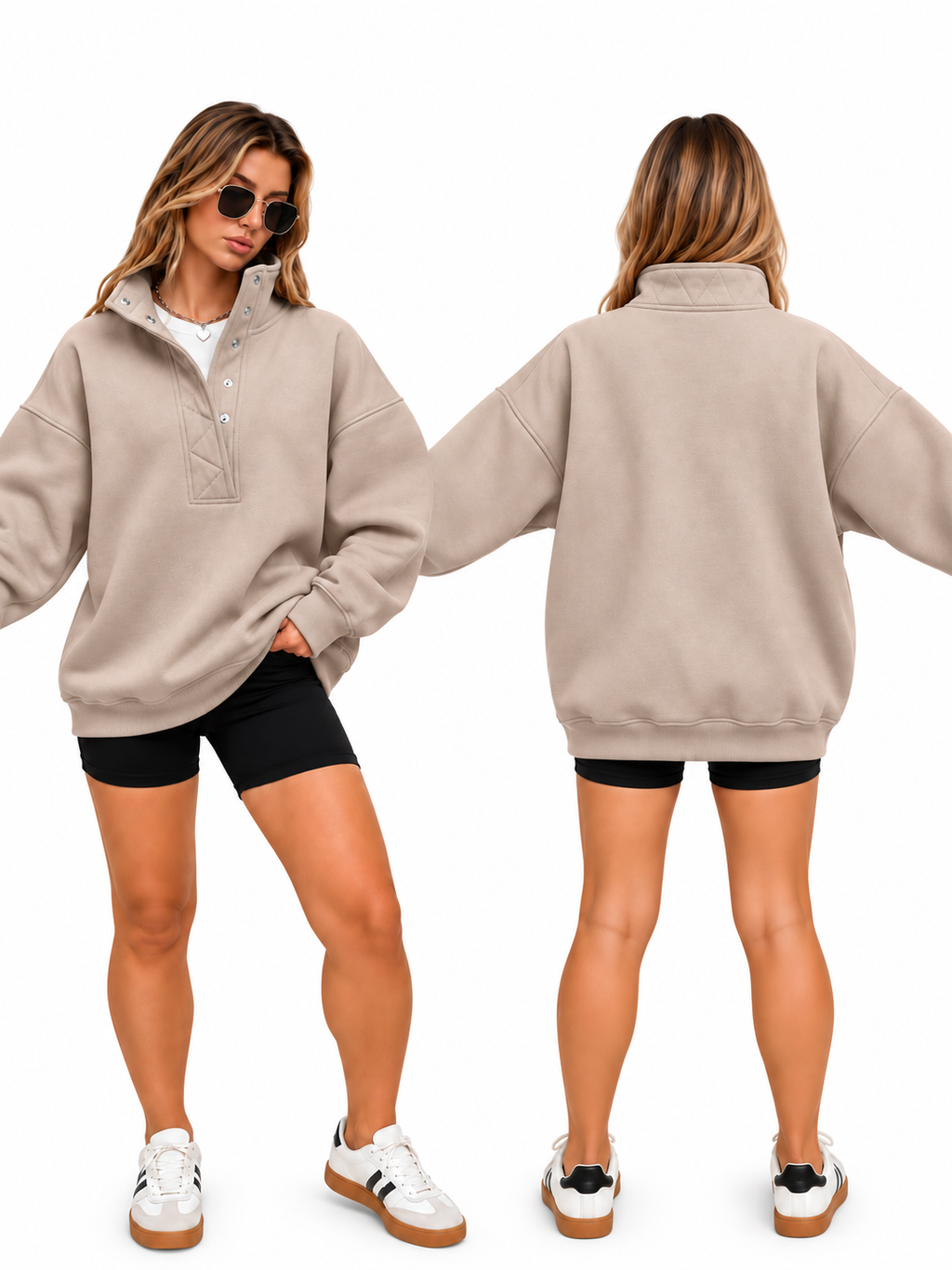 Harrisburg Big Back Oversized Sweatshirts with Snap Button Henley Collar