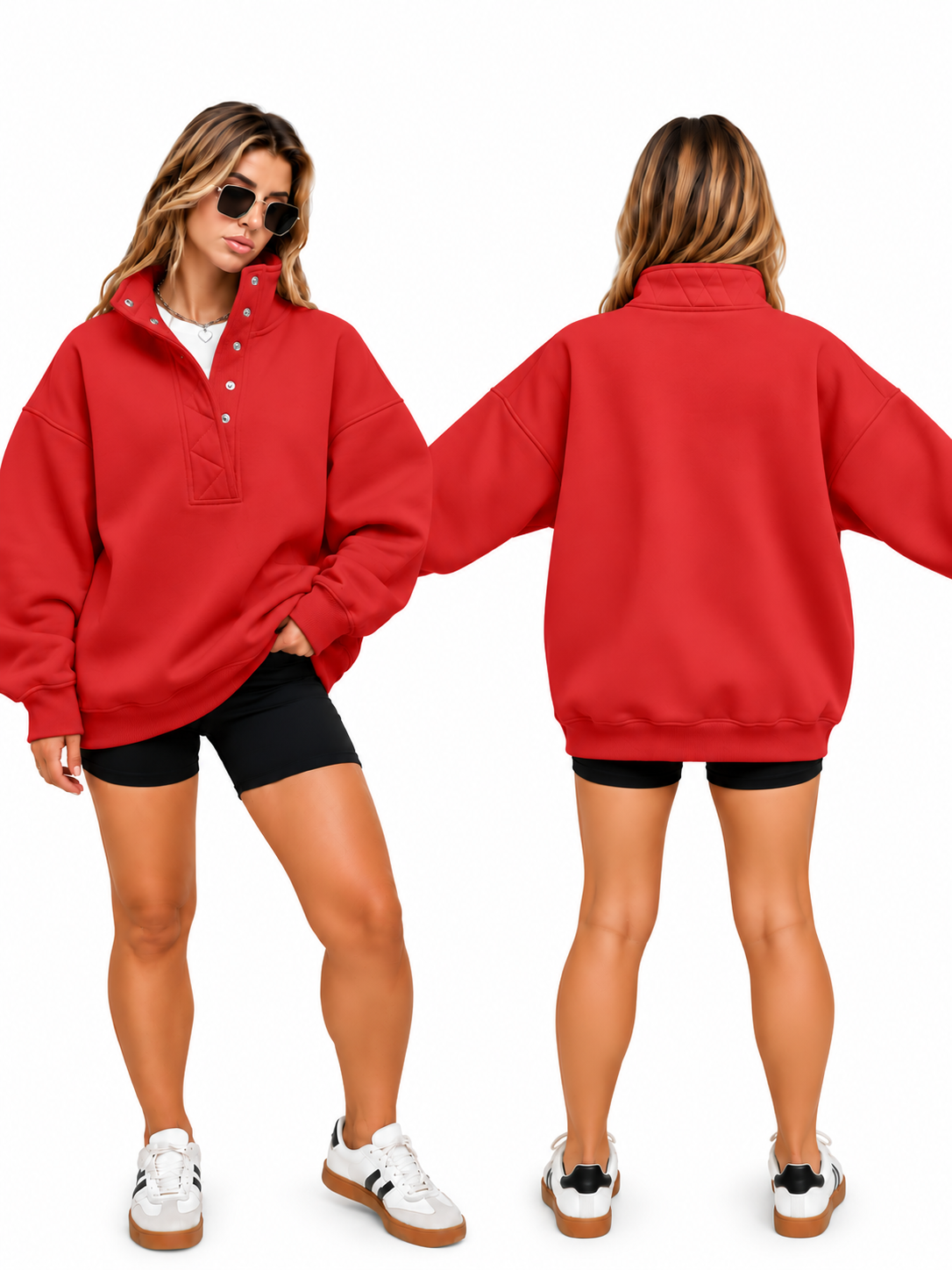 Canton Big Back Oversized Sweatshirts with Snap Button Henley Collar