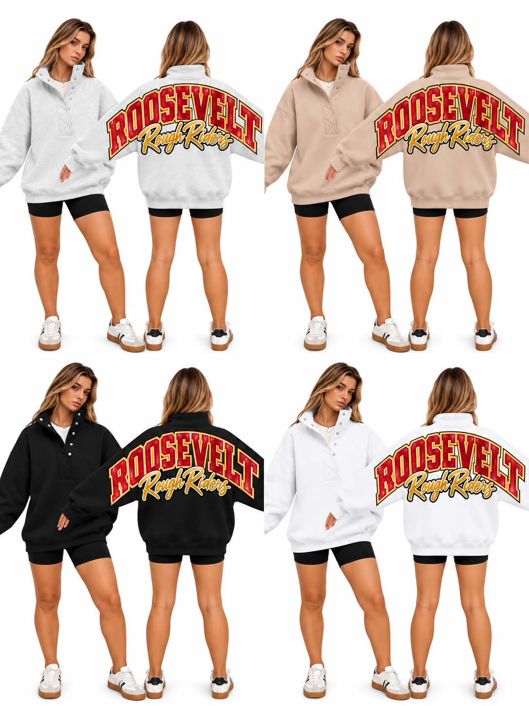 Roosevelt Big Back Oversized Sweatshirts with Snap Button Henley Collar