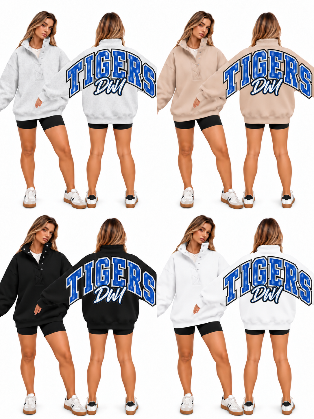 DWU Big Back Oversized Sweatshirts with Snap Button Henley Collar