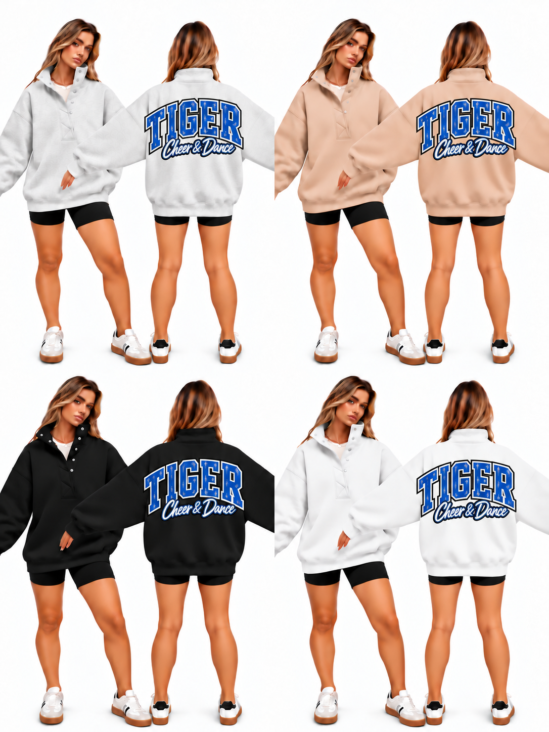 Tigers Cheer and Dance Big Back Oversized Sweatshirts with Snap Button Henley Collar