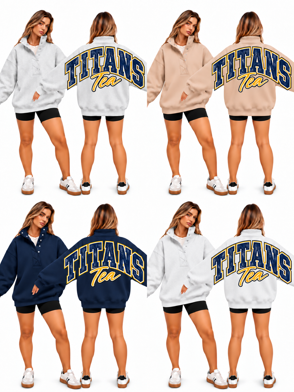 Tea Big Back Oversized Sweatshirts with Snap Button Henley Collar