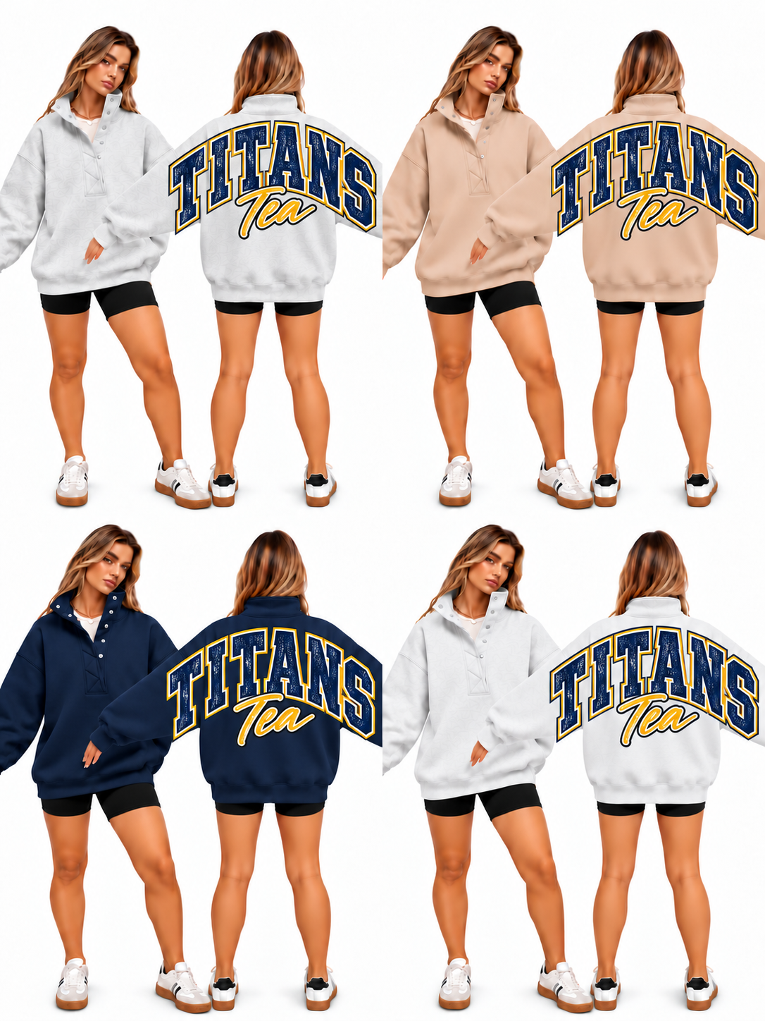 Tea Big Back Oversized Sweatshirts with Snap Button Henley Collar