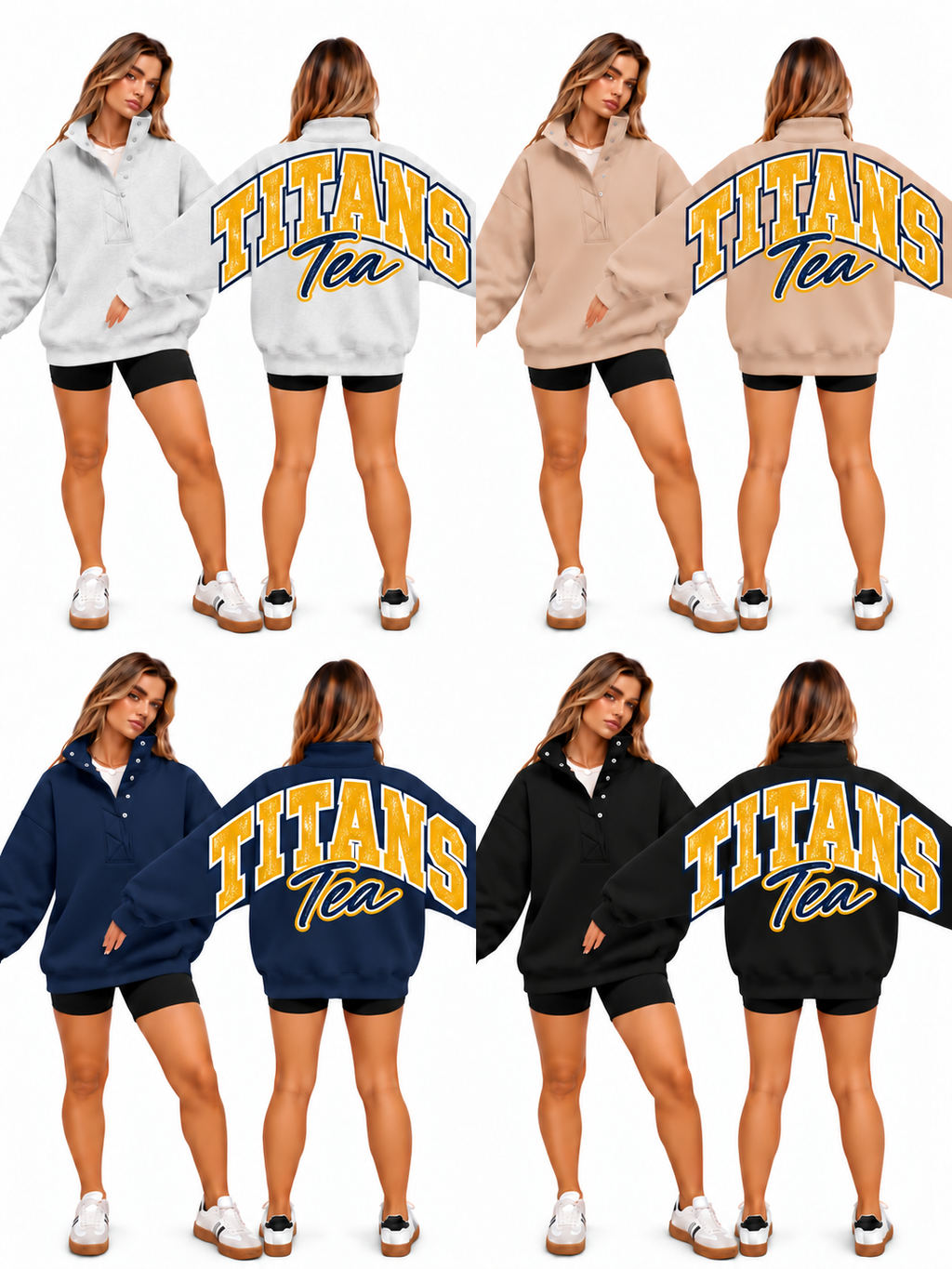 Tea Big Back Oversized Sweatshirts with Snap Button Henley Collar