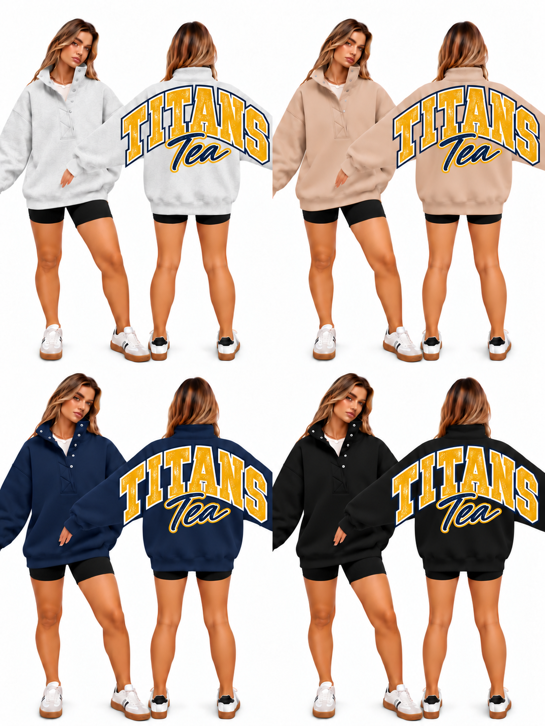 Tea Big Back Oversized Sweatshirts with Snap Button Henley Collar