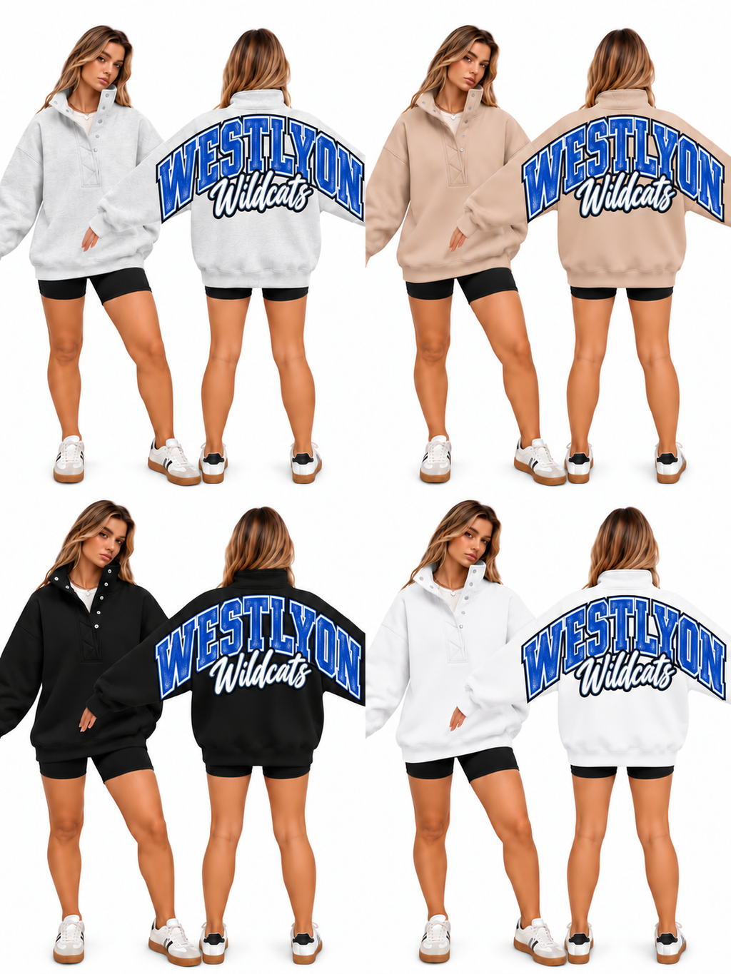 West Lyon Big Back Oversized Sweatshirts with Snap Button Henley Collar