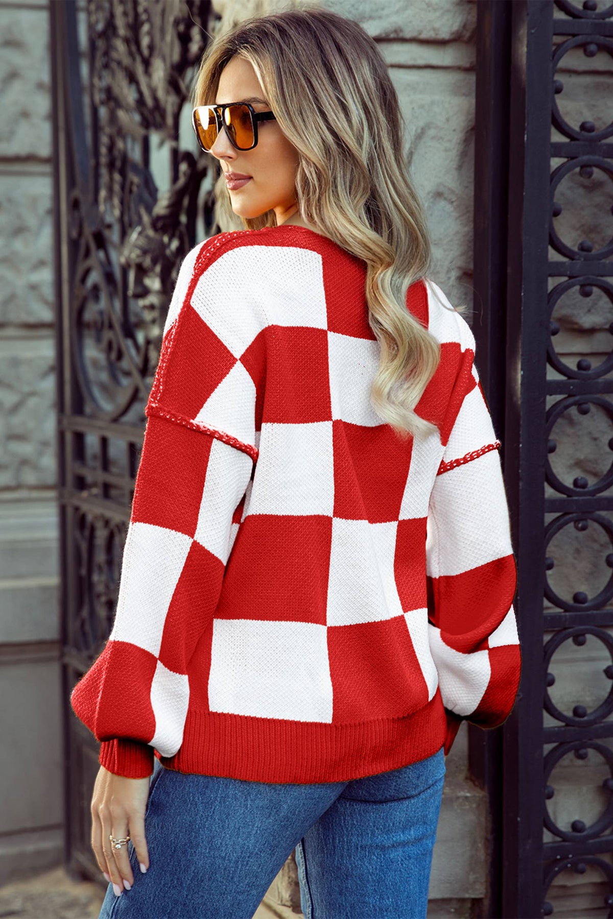 Checkered Oversized Knit Sweater